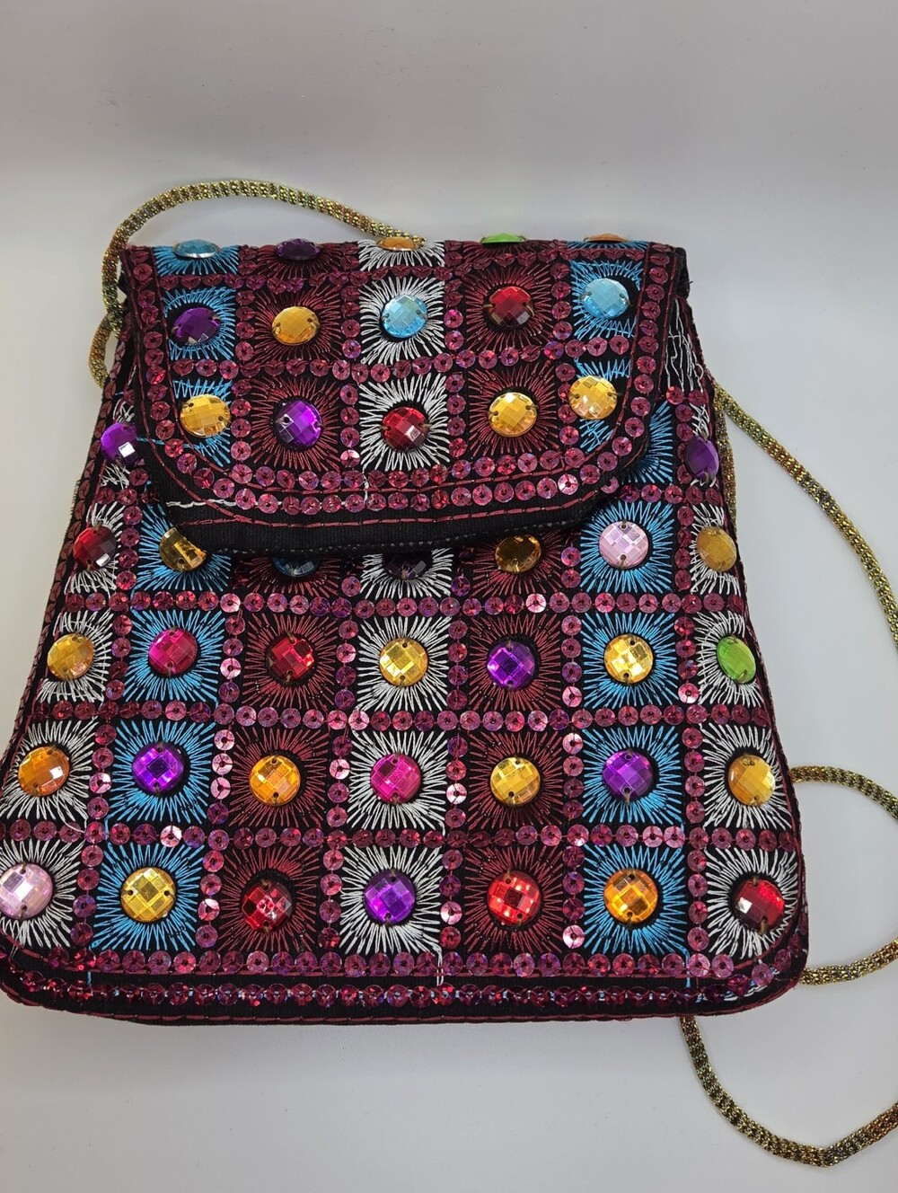 Handmade Embroidered Multicolor Mirror Sequin Boho Crossbody Purse
